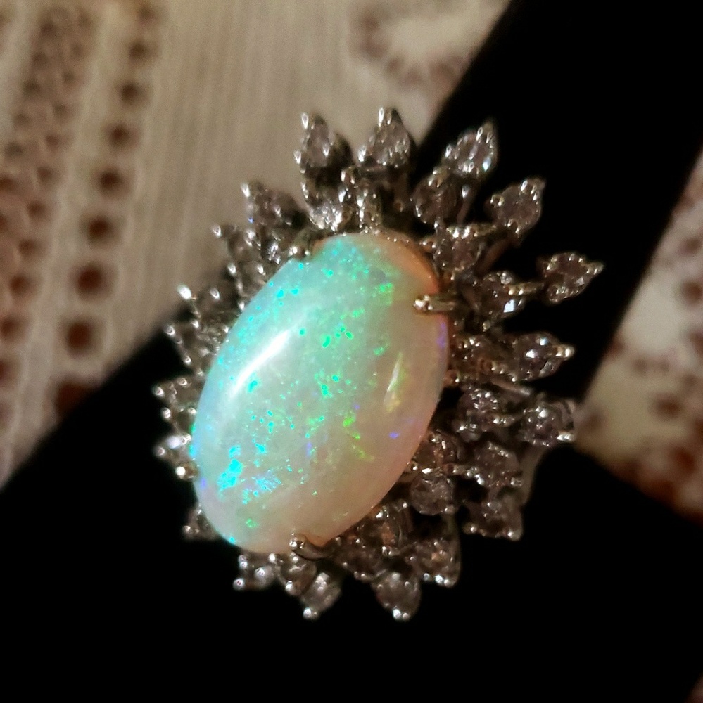Gigantic opal diamond ring